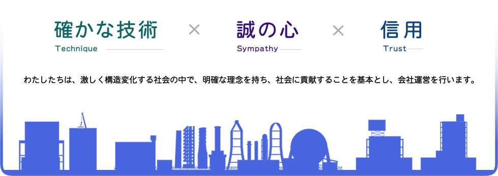 わたしたちは、激しく構造変化する社会の中で、明確な理念を持ち、社会に貢献することを基本とし、会社運営を行います。